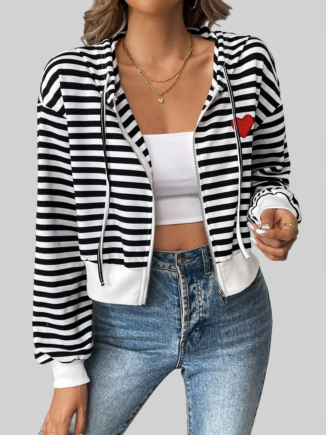 Striped Zip Up Long Sleeve Jacket NicholesGifts