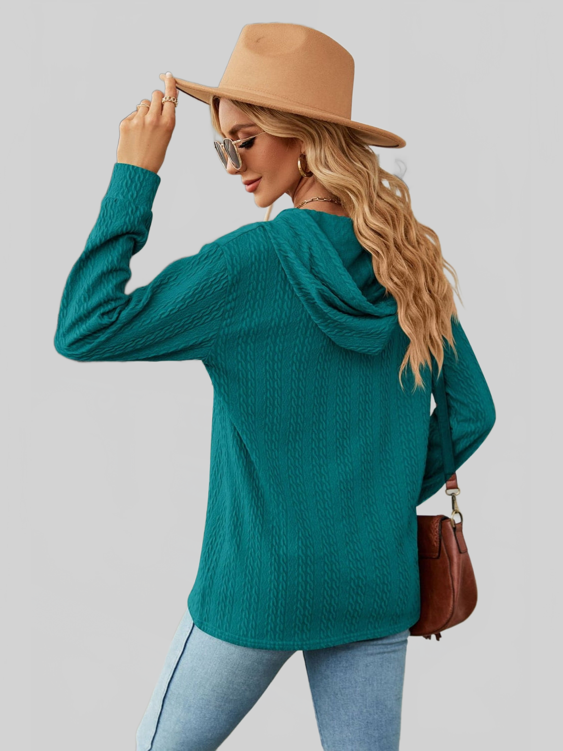 NicholesGifts Women Cable-Knit Long Sleeve Hoodie NicholesGifts