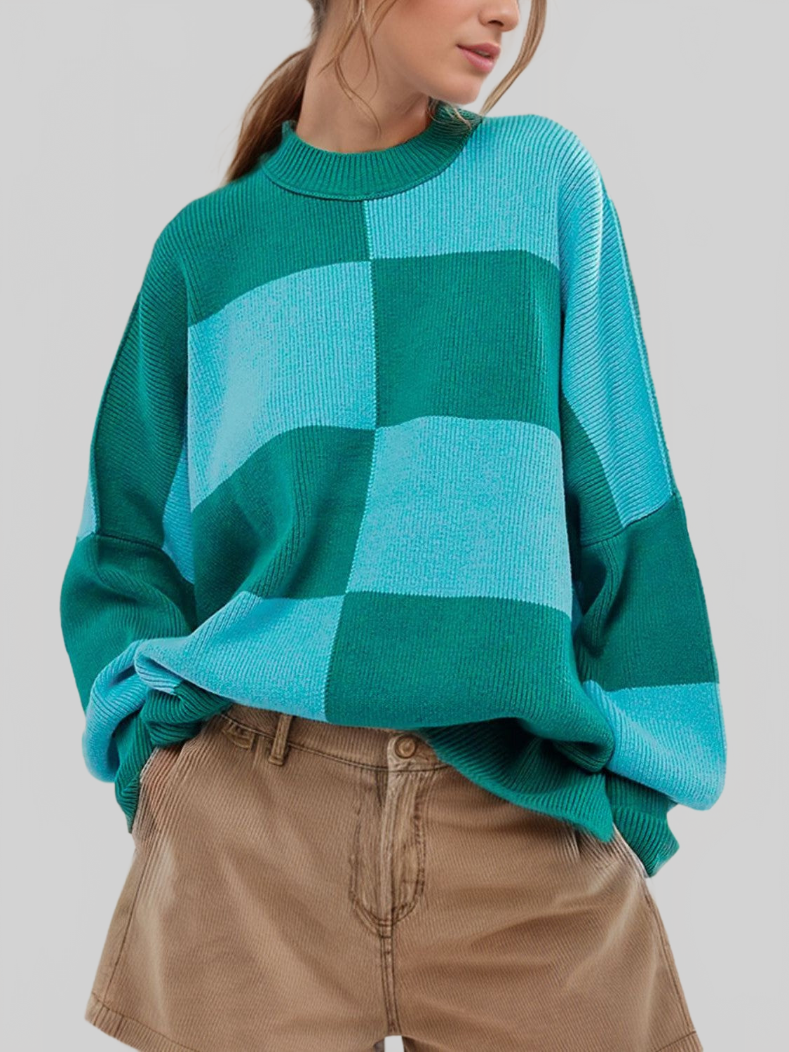 NicholesGifts Women Color Block Round Neck Long Sleeve Sweater nicholesgifts