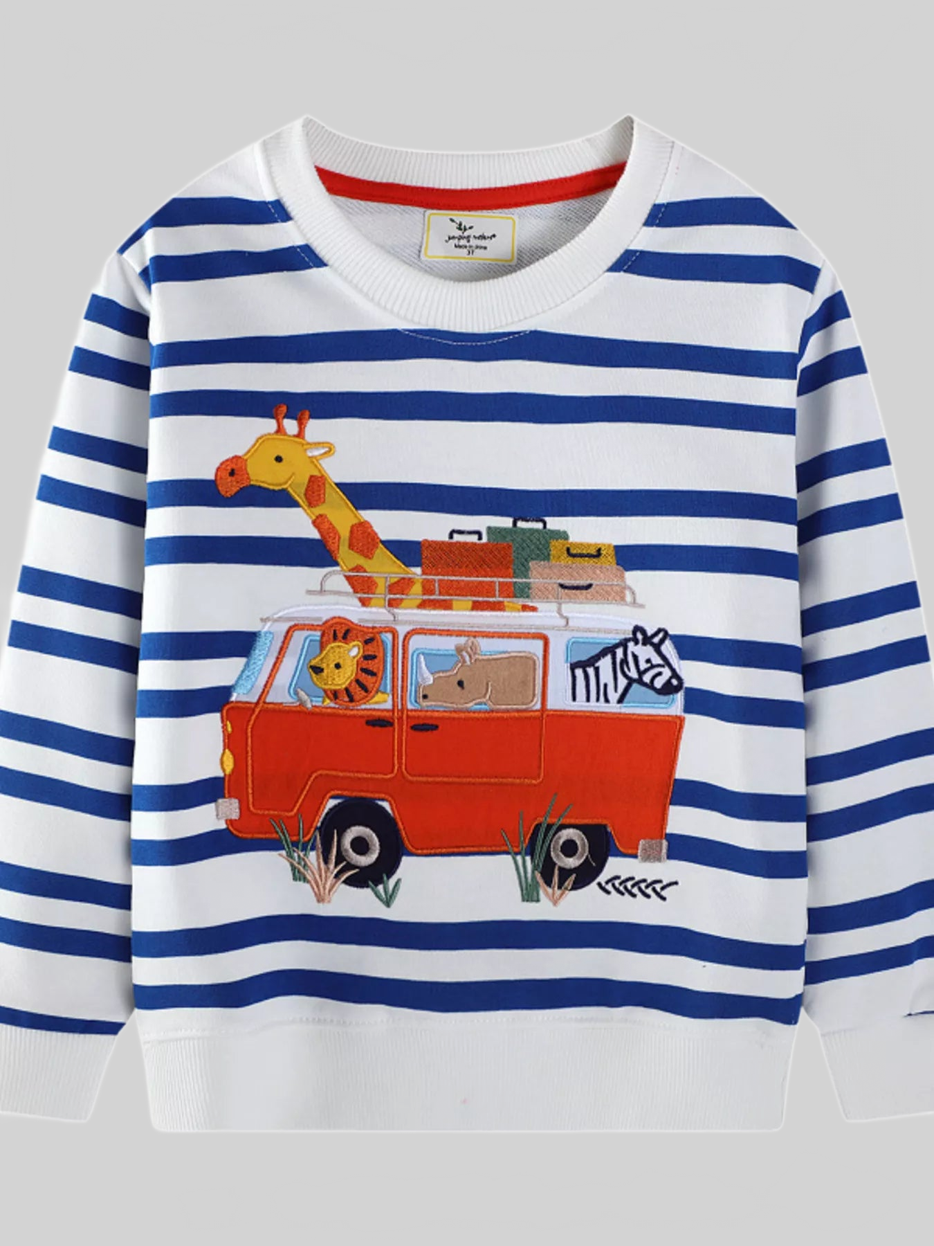 Toddler Boys Striped Animal Adventure Embroidered Sweatshirt nicholesgifts