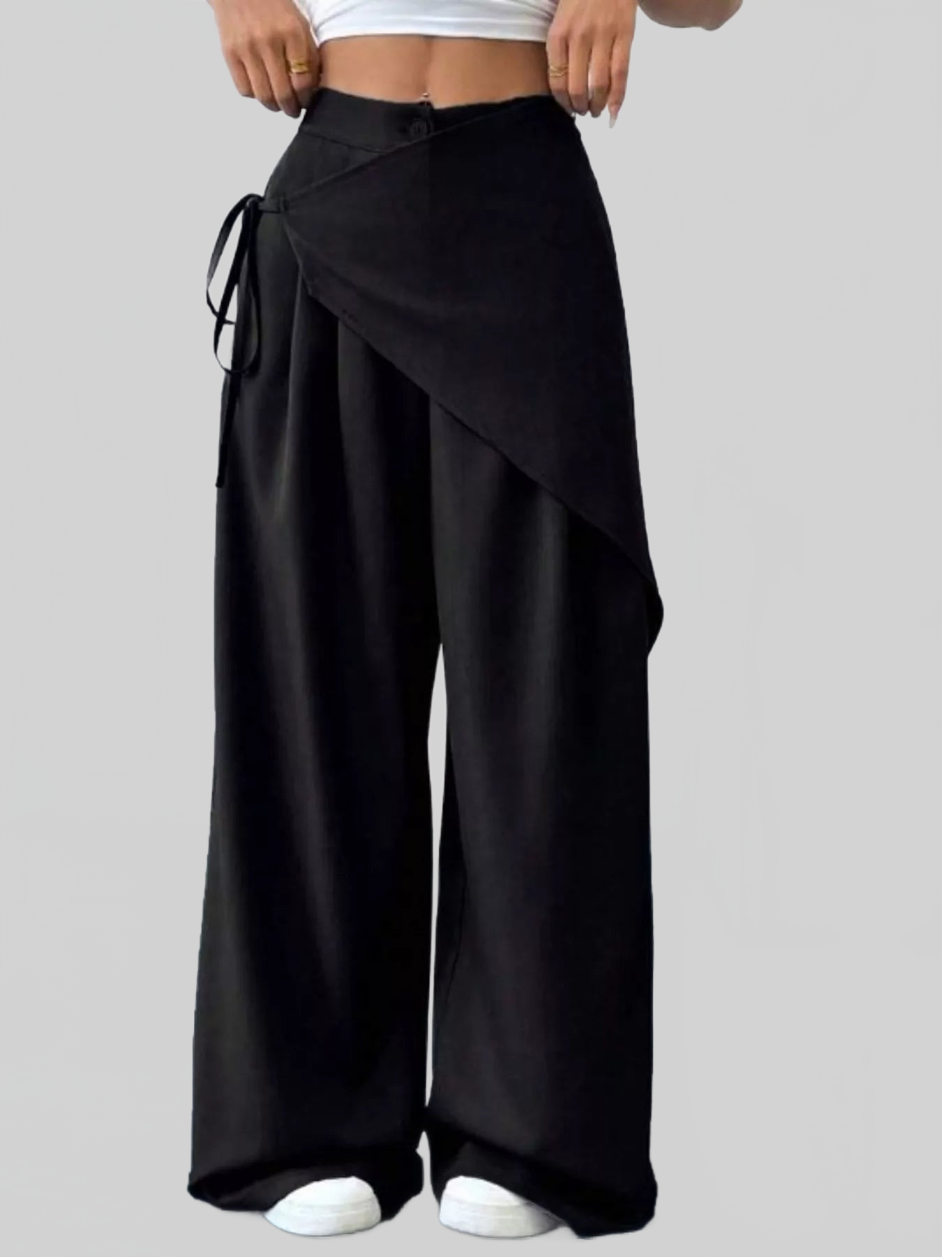 Women Wrap-Front Wide-Leg Pants nicholesgifts