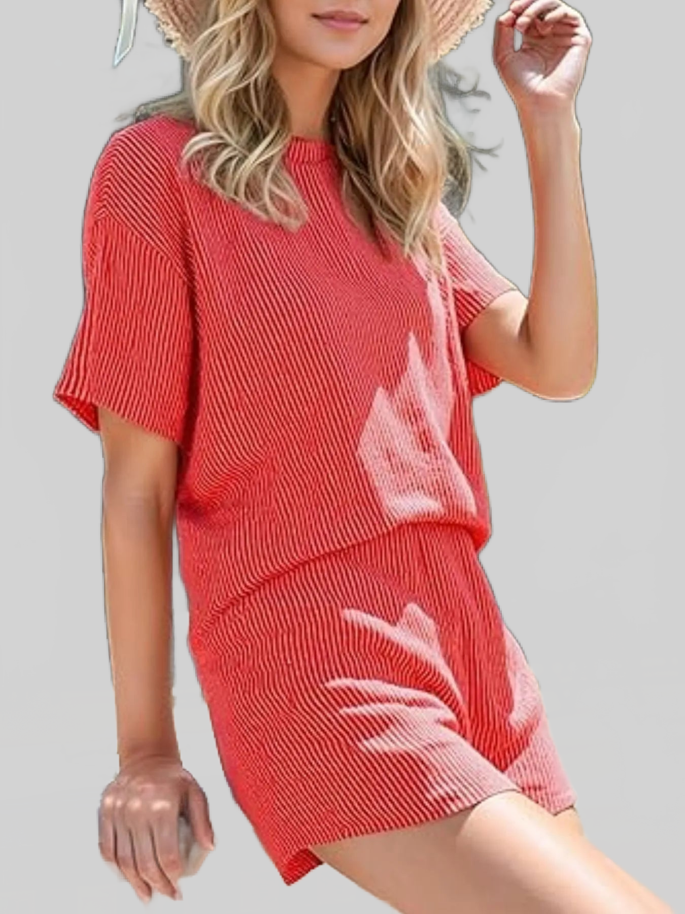 Full Size Ribbed Short Sleeve Top and Shorts Two-Piece Set Plus Size nicholesgifts
