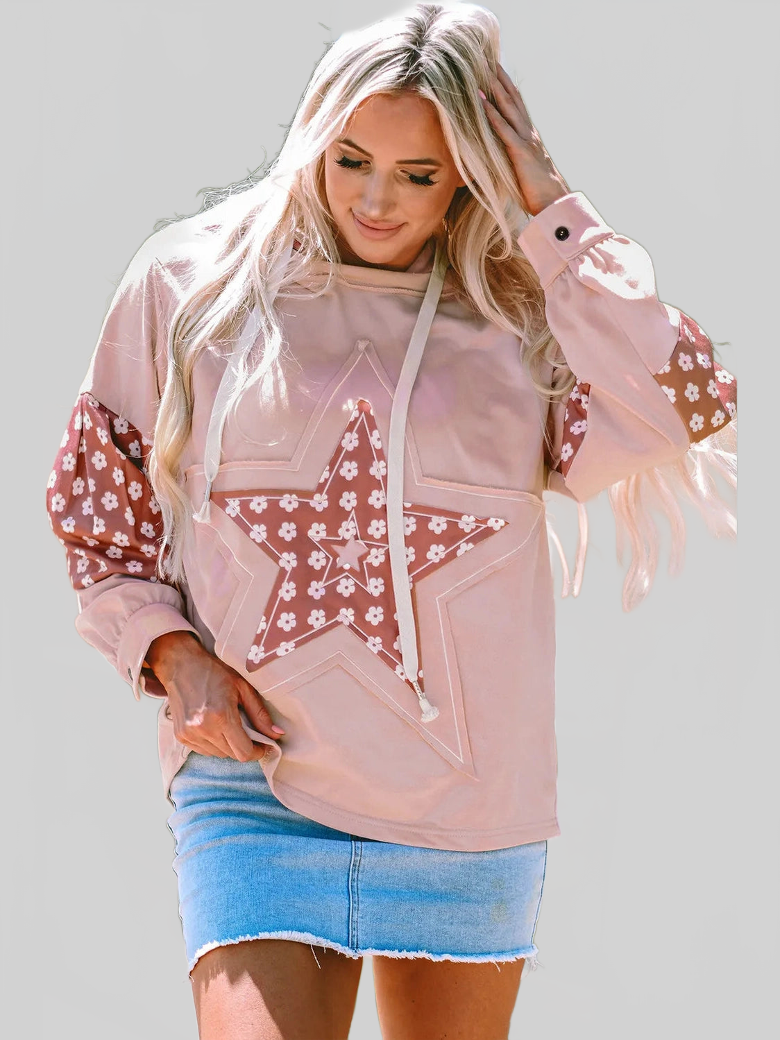 Drawstring Star Long Sleeve Hoodie nicholesgifts