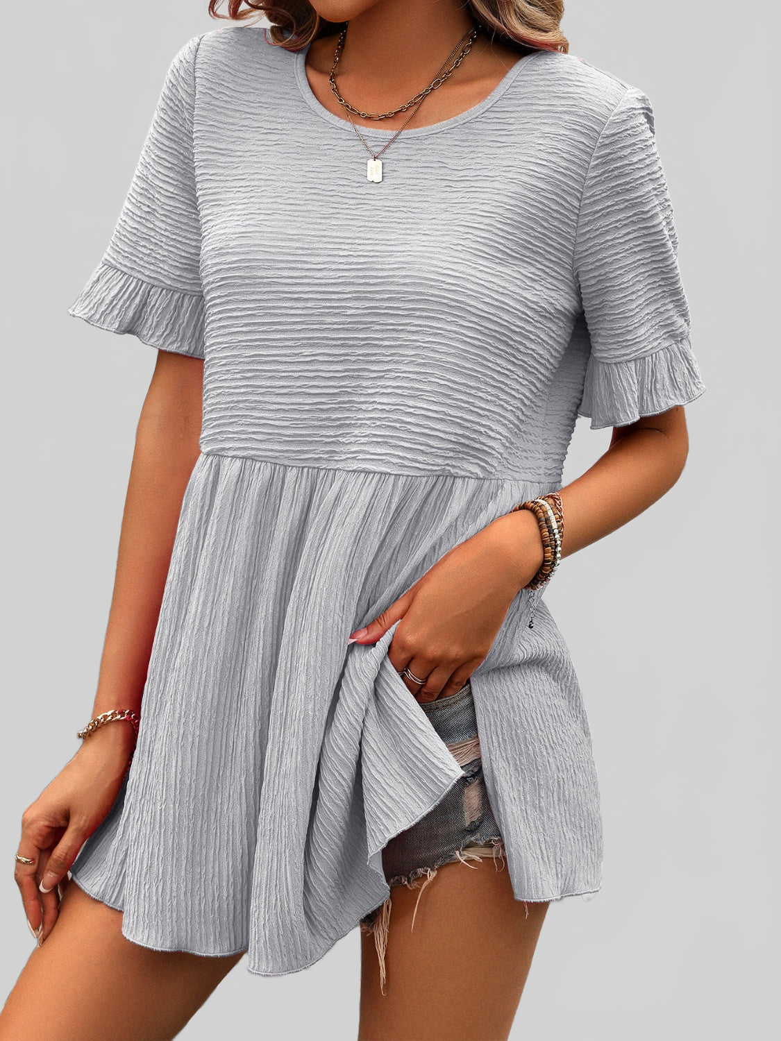 Women Round Neck Short Sleeve Blouse nicholesgifts