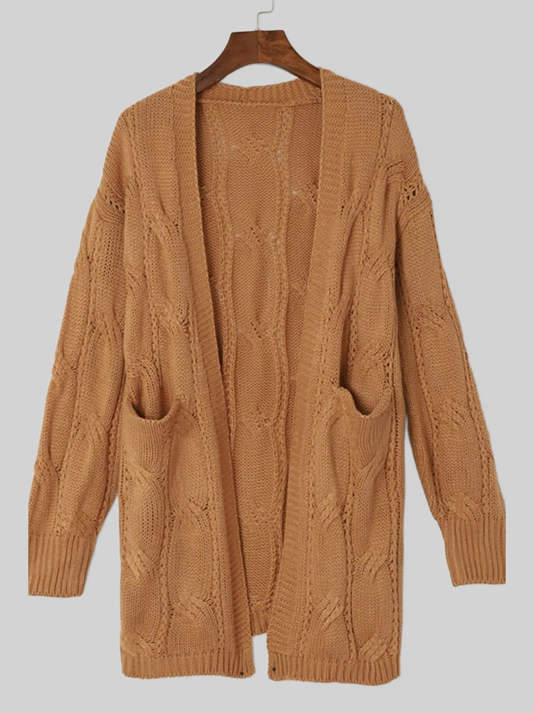 Women Cable-Knit Dropped Shoulder Slit Cardigan nicholesgifts