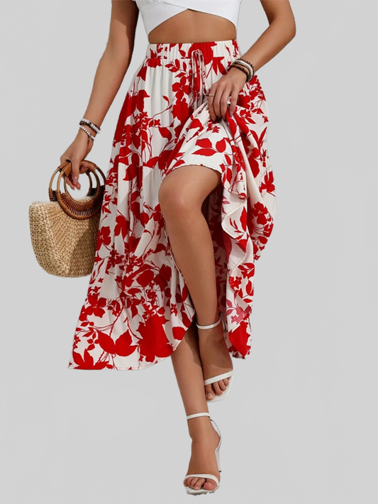 Ruffled Hem Printed Midi Skirt nicholesgifts
