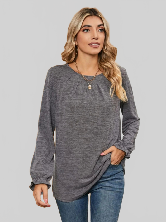 Ruched Round Neck Flounce Sleeve T-Shirt NicholesGifts