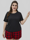 Plus Size Round Neck Tee Shirt and Plaid Shorts Lounge Set nicholesgifts