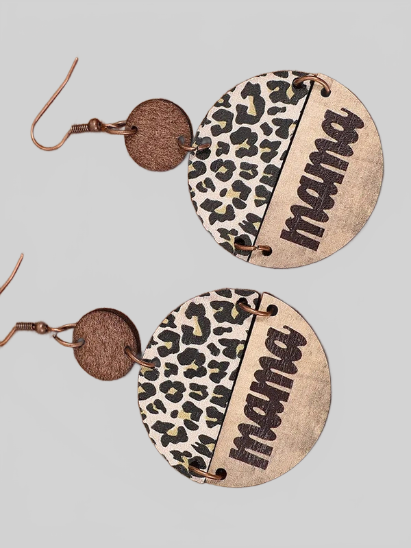 Wooden Leopard Round Shape Earrings nicholesgifts