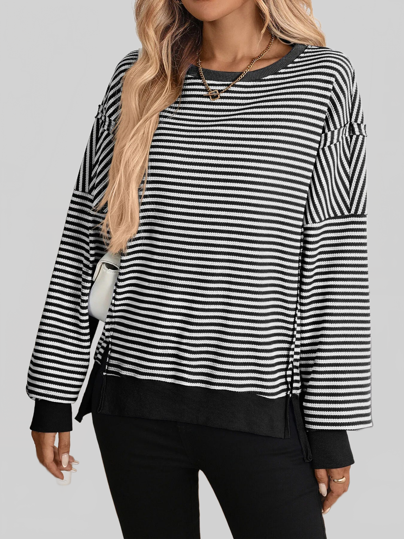 Exposed Seam Striped Contrast Sweatshirt nicholesgifts