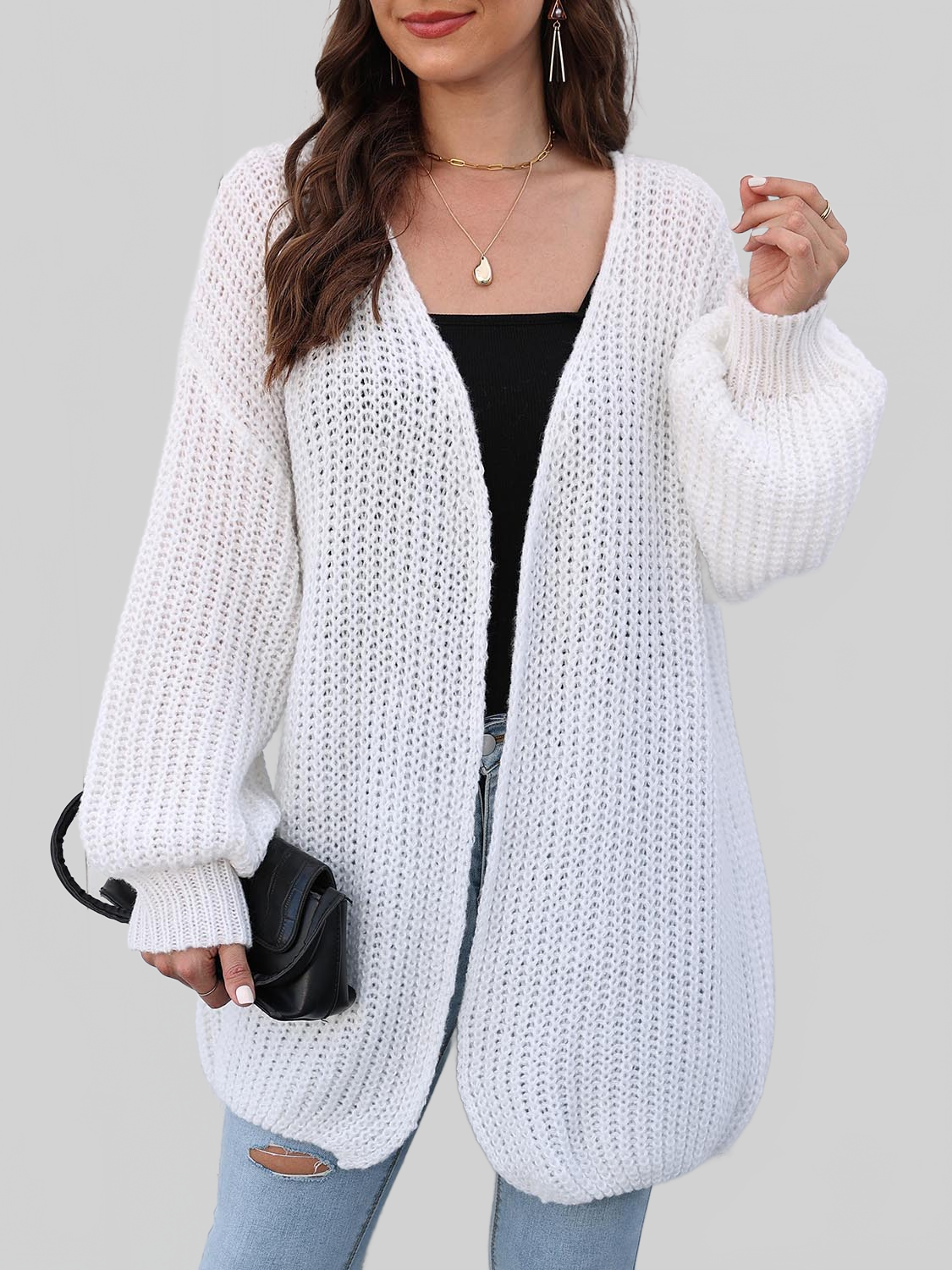 Women Open Front Dropped Shoulder Longline Cardigan nicholesgifts