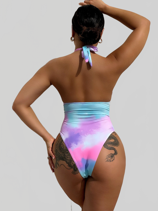 Women Tie-Dye Halter Neck One-Piece Swimsuit nicholesgifts