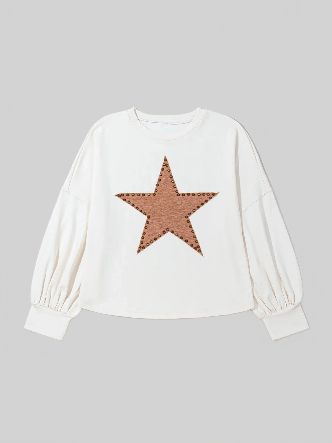 Women Plus Size Studded Star Round Neck Long Sleeve Blouse nicholesgifts