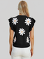 Women Double Take Full Size Ruffled Flower Round Neck Cap Sleeve Black Top NicholesGifts