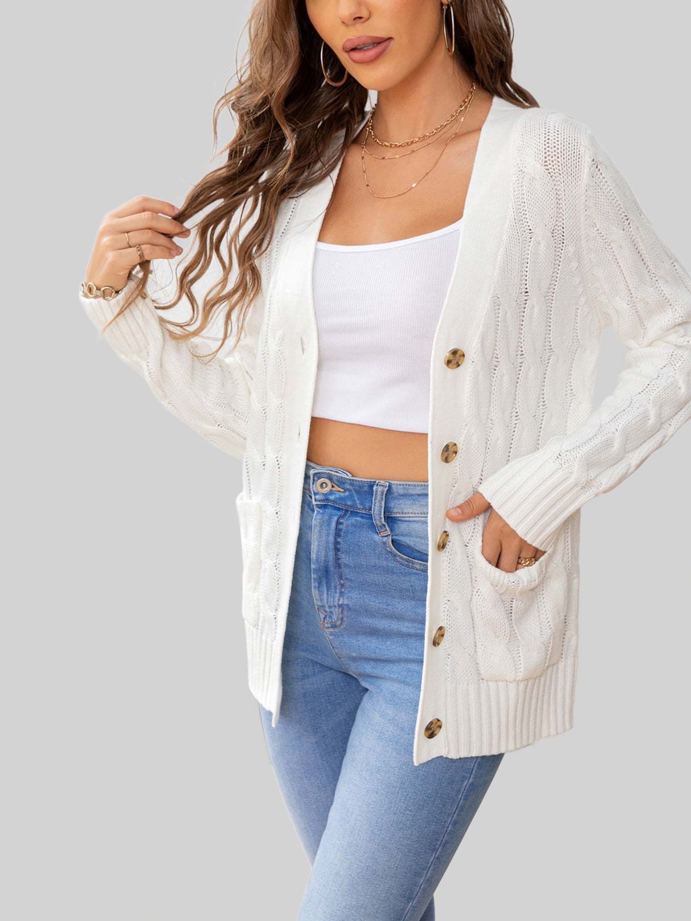 Button Down Cable-Knit Cardigan nicholesgifts