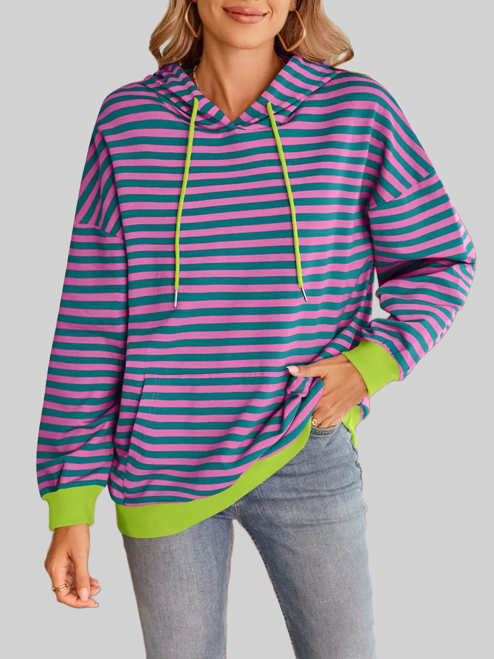 Lovelet Drawstring Striped Long Sleeve Hoodie NicholesGifts