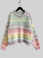 Women Striped Round Neck Long Sleeve Pullover Sweater nicholesgifts