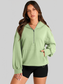 Pocketed Half Zip Long Sleeve Hoodie NicholesGifts