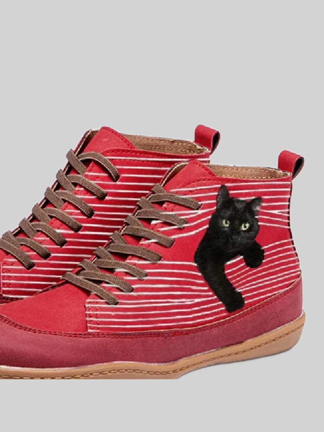 Women Cat Print Striped Ankle Sneakers NicholesGifts