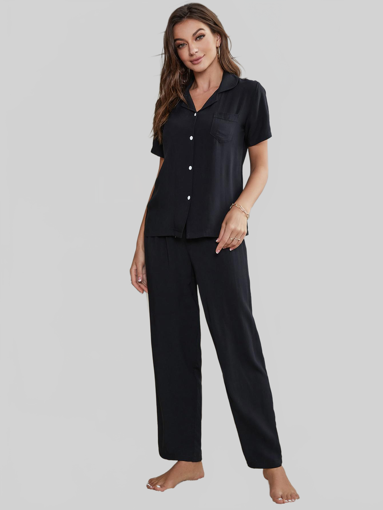 Short Sleeve Shirt, Bralette, and Pants Lounge Set nicholesgifts