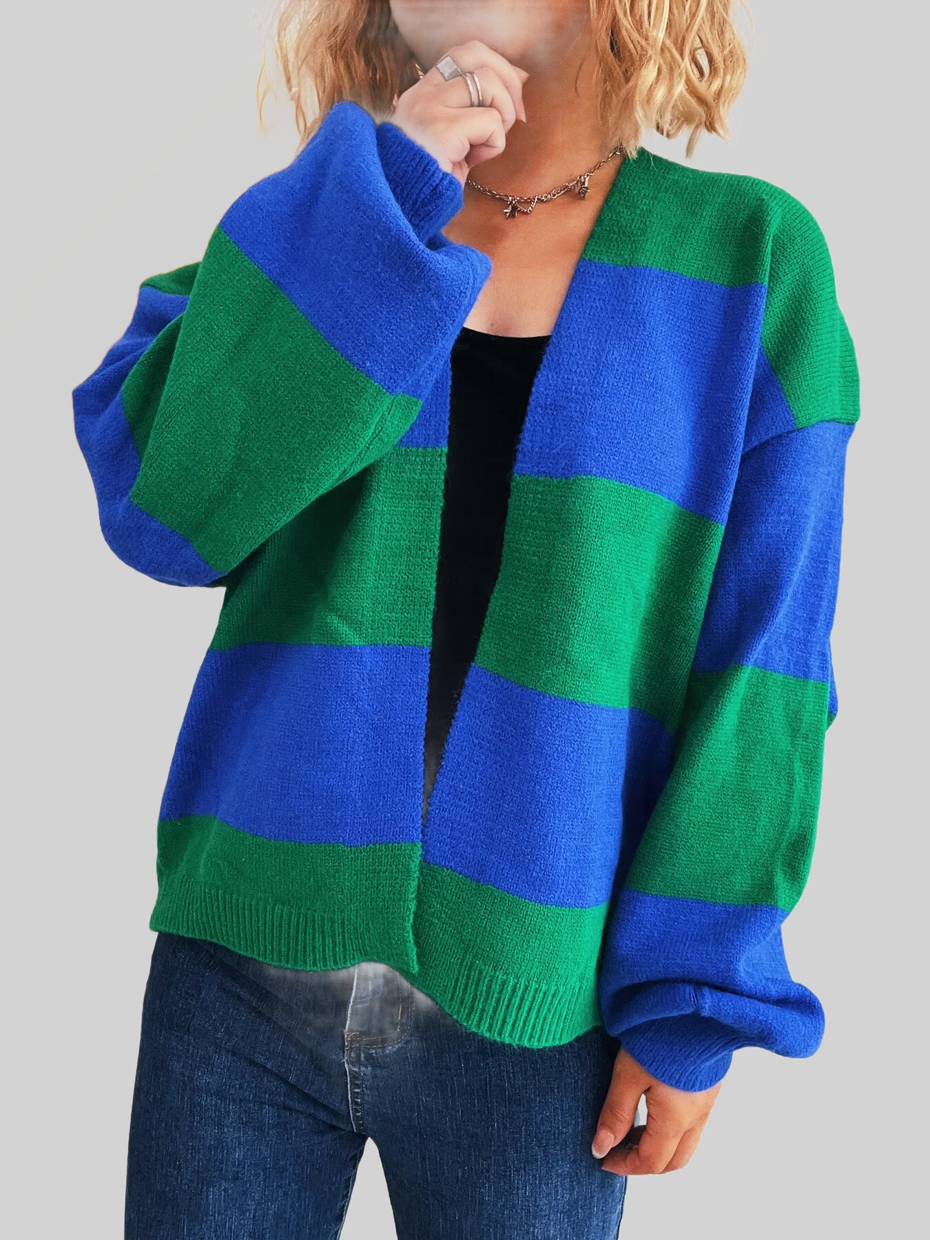 Women Color Block Open Front Cardigan nicholesgifts
