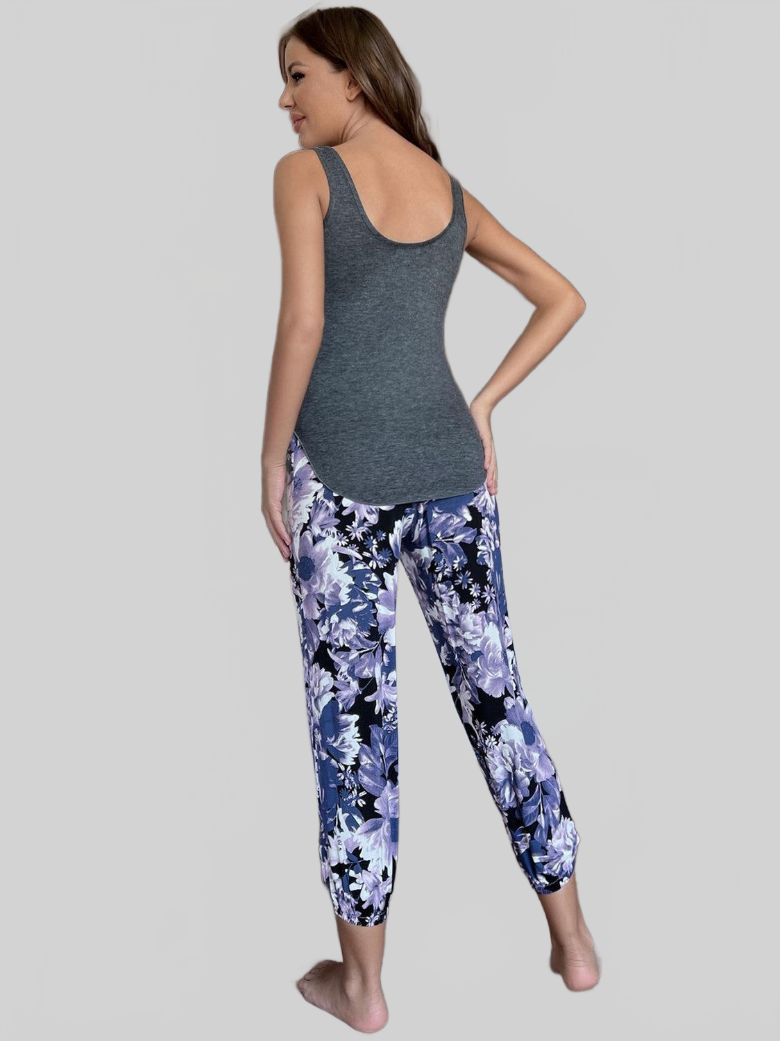 Scoop Neck Tank and Floral Cropped Pants Lounge Set nicholesgifts