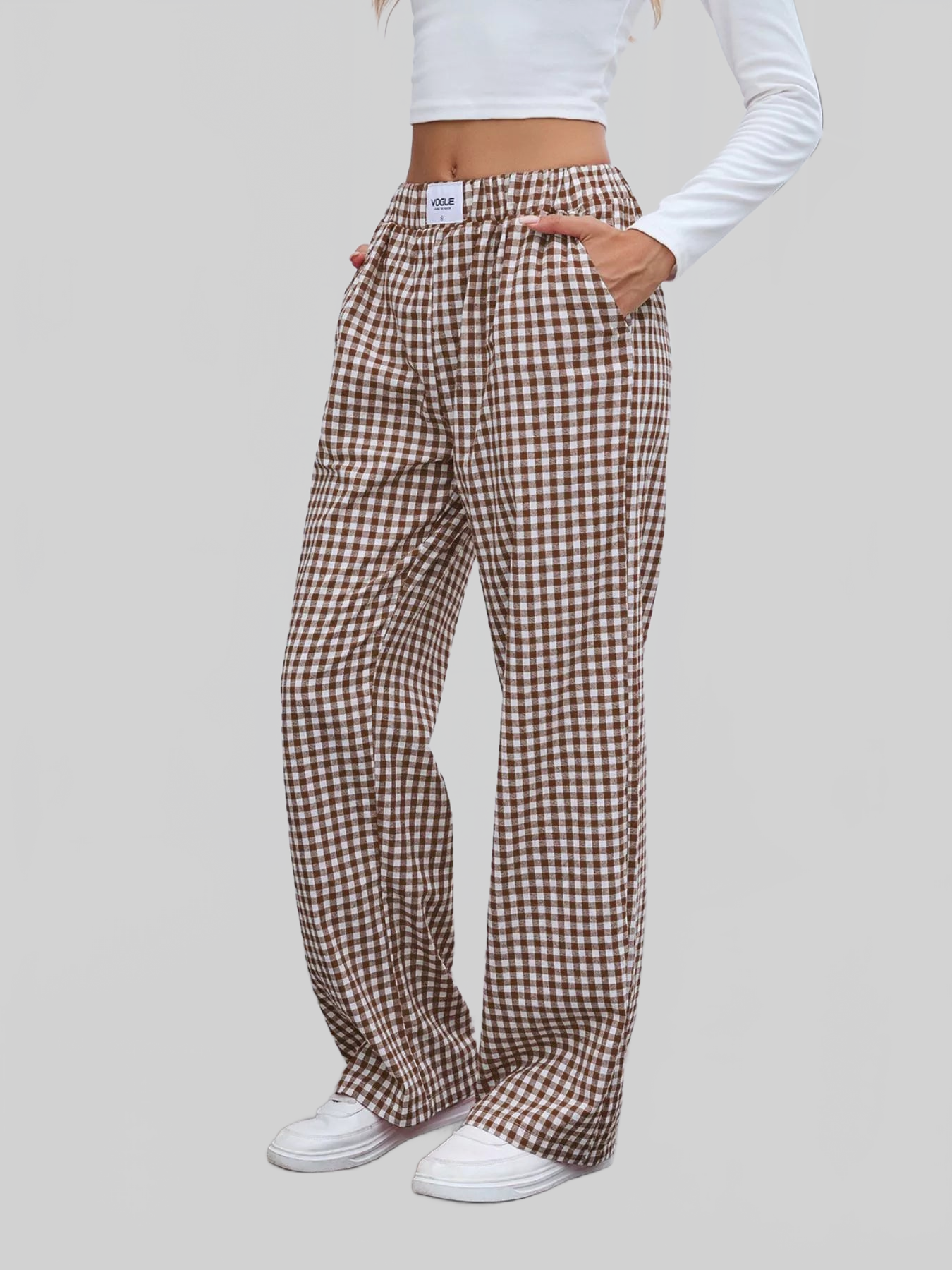 Women Plaid Wide Leg Casual Pants nicholesgifts