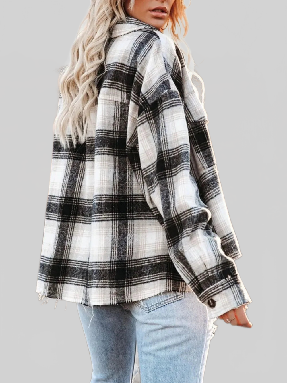 Pocketed Plaid Button Down Long Sleeve Shacket nicholesgifts