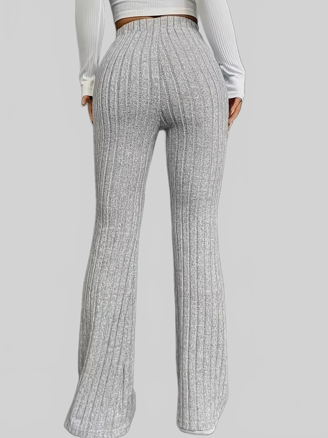 Women Plus Size Ribbed Knit High Waist Flare Pants nicholesgifts