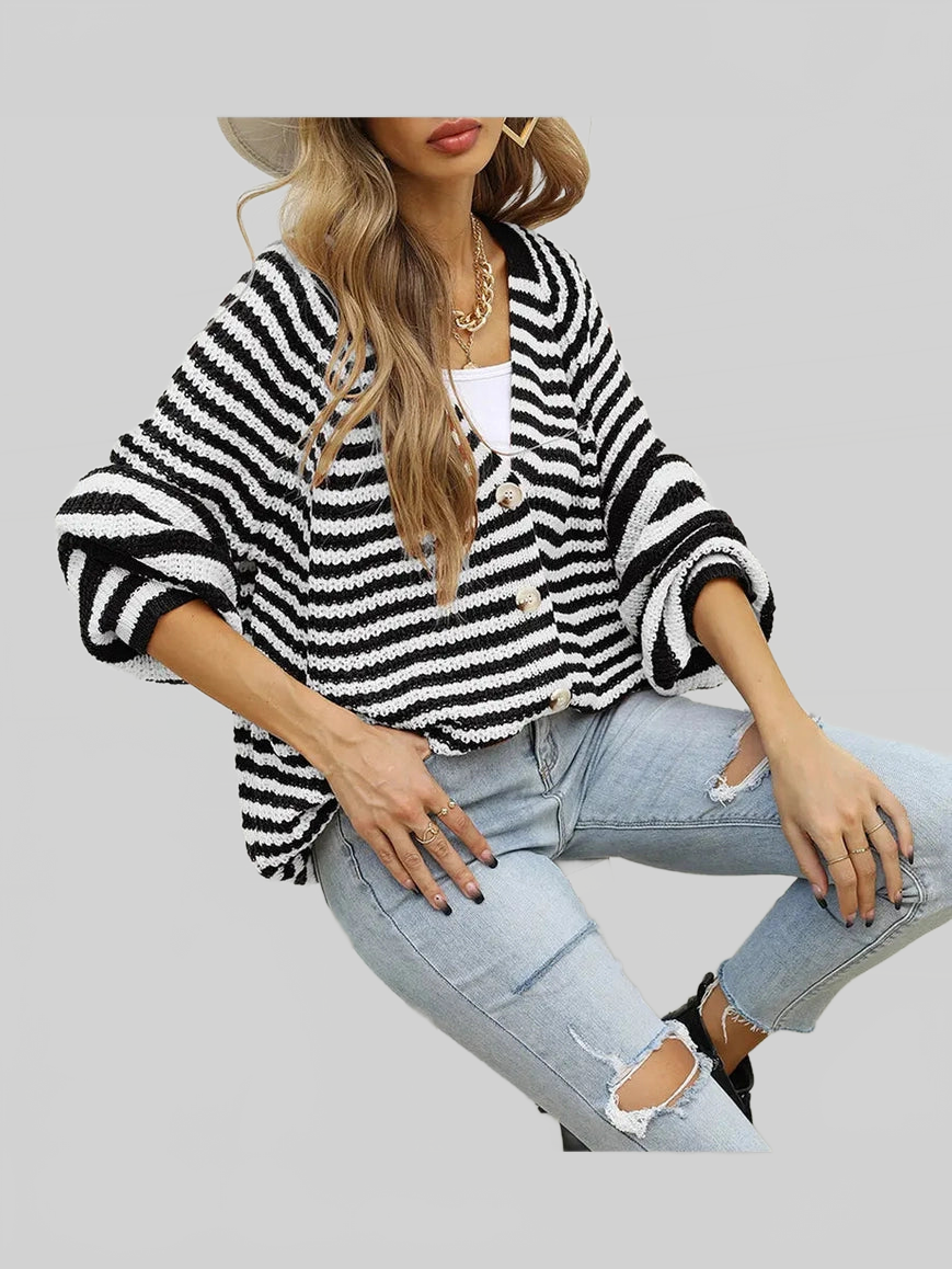 Striped Button Down Long Sleeve Cardigan nicholesgifts