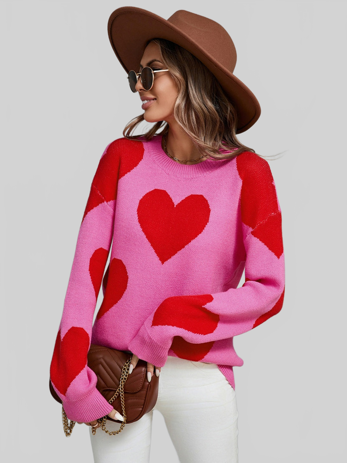 Women Angel Wings Contrast Heart Dropped Shoulder Long Sleeve Sweater NicholesGifts