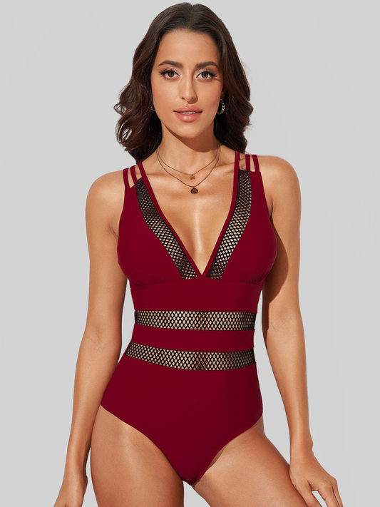 Women Multicolor Floral Leopard Splicing Color Block Mesh One Piece Swimsuit NicholesGifts