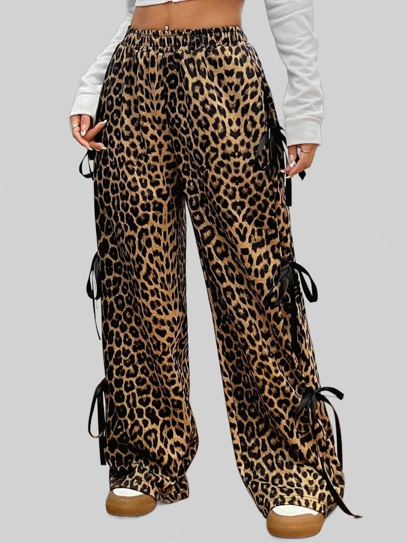 Women Cargo Wide Leg Pants with Side Tie Details nicholesgifts