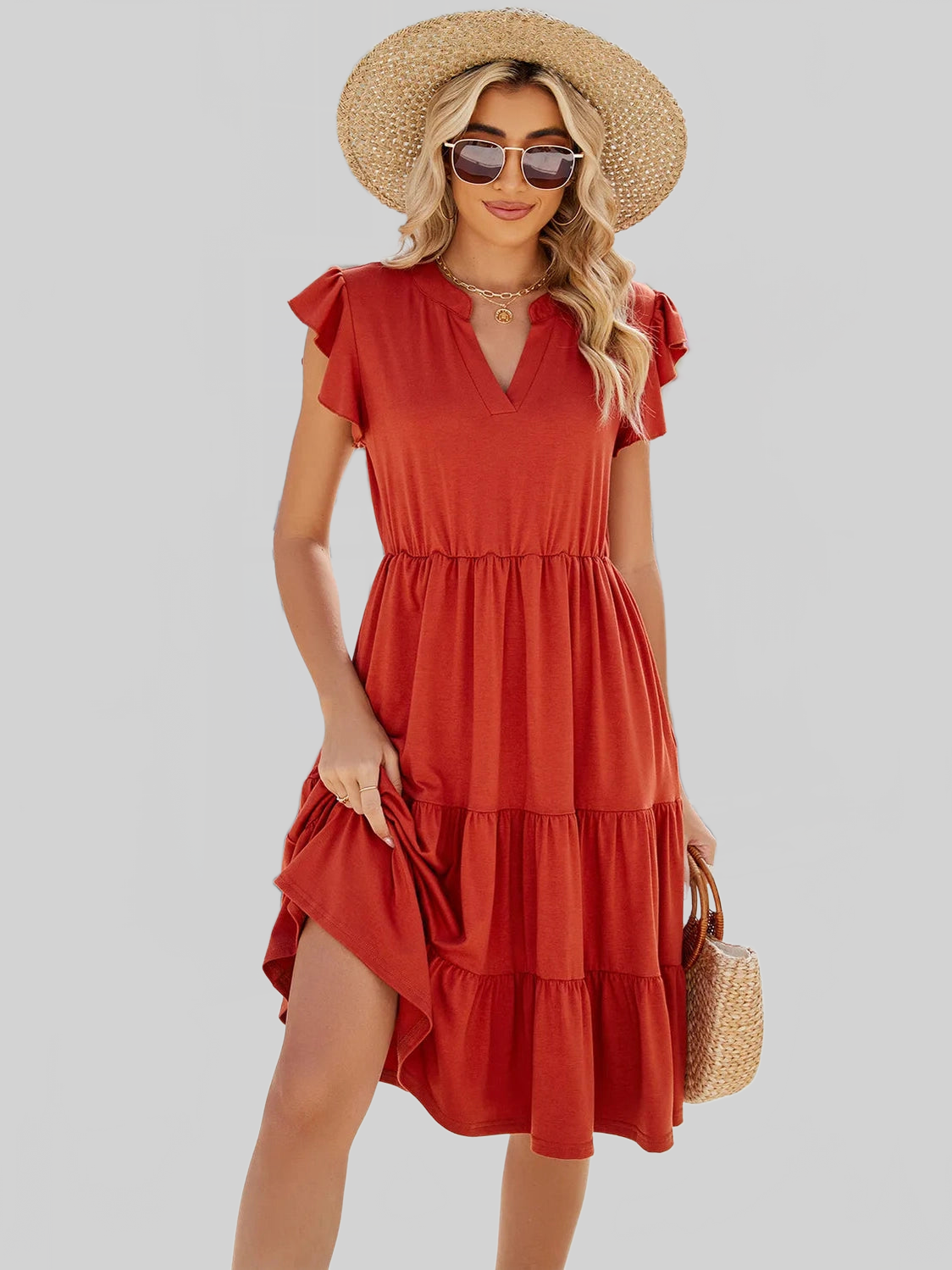 Ruched Notched Cap Sleeve Dress nicholesgifts