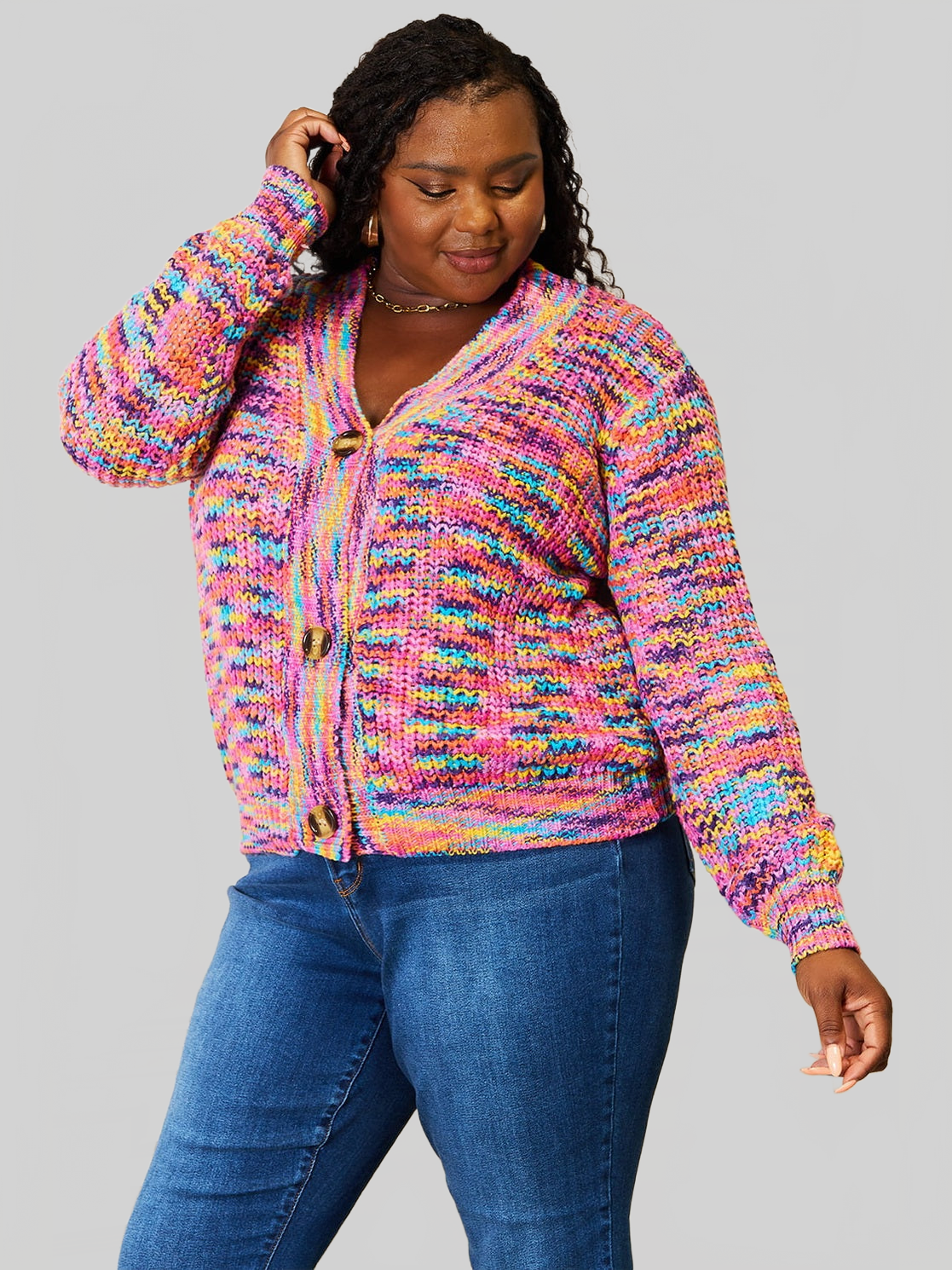 Angel Wings Woven Right V-Neck Long Sleeve Cardigan nicholesgifts