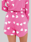 Heart Round Neck Long Sleeve Top and Elastic Waist Shorts Set nicholesgifts