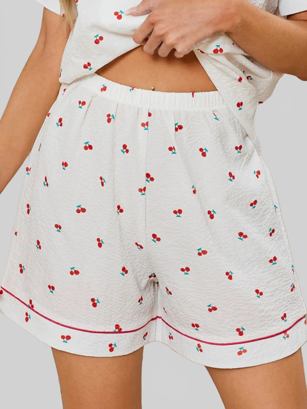 Cheery Print Collared Neck Top and Shorts Lounge Set nicholesgifts