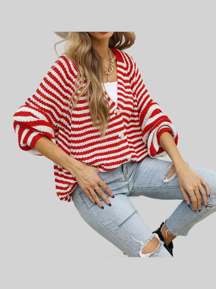Striped Button Down Long Sleeve Cardigan nicholesgifts