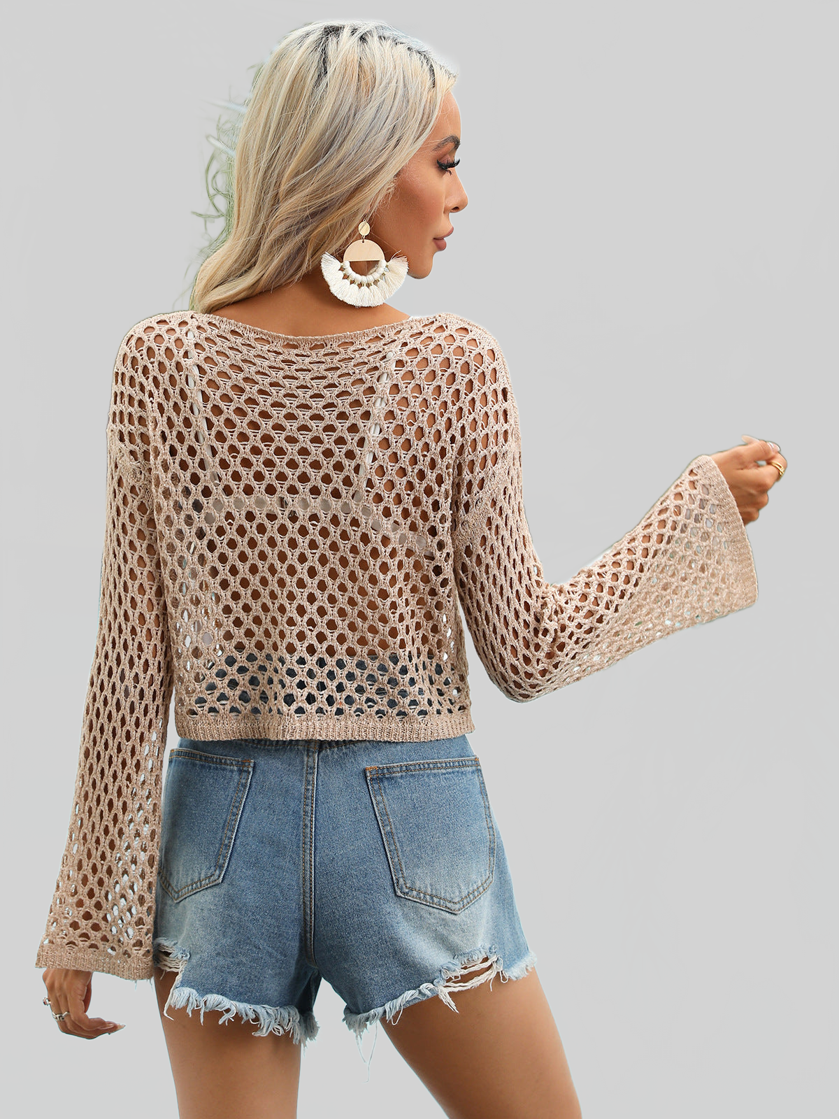 Women Openwork Boat Neck Cover Up nicholesgifts