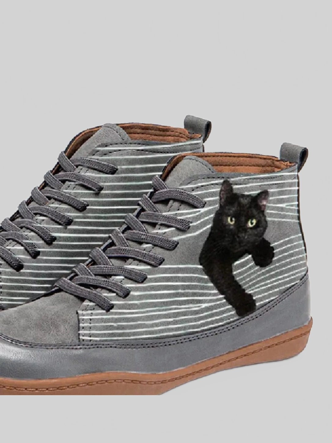 Women Cat Print Striped Ankle Sneakers NicholesGifts