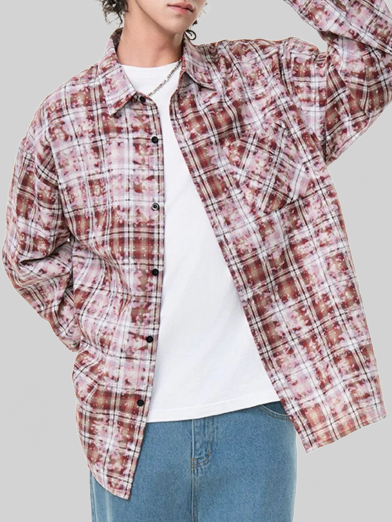 Men's Plus Size Plaid Button Up Long Sleeve Shirt nicholesgifts