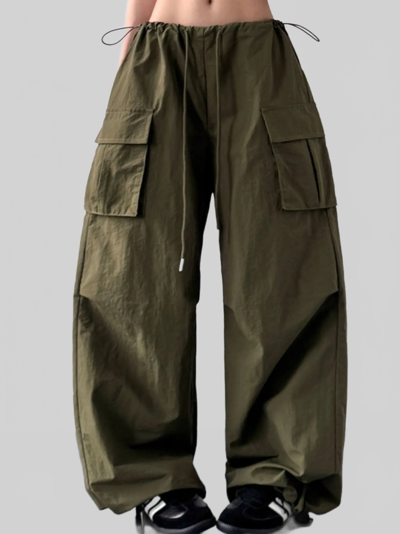 Women Drawstring Wide Leg Cargo Pants nicholesgifts