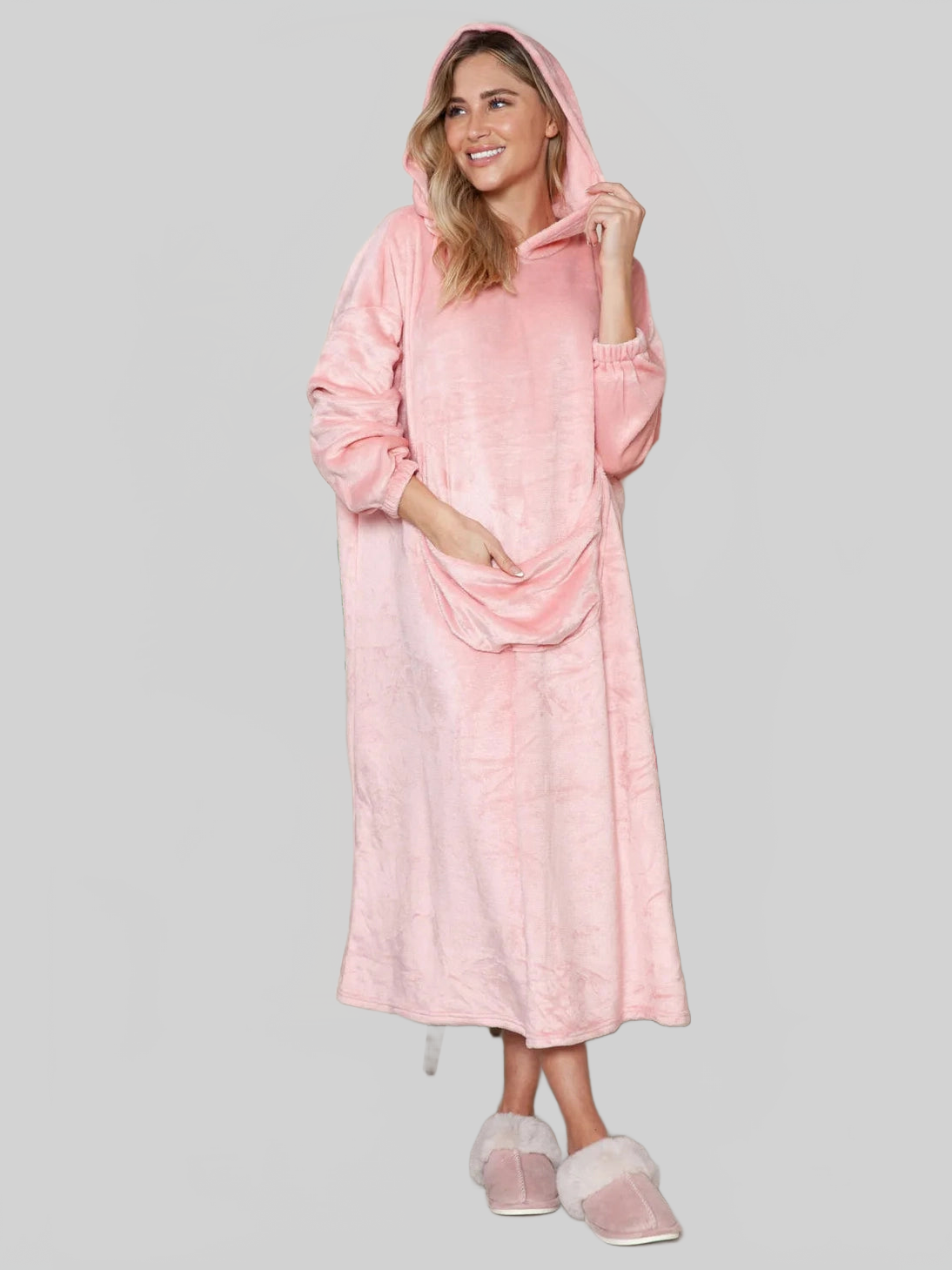 Double Take Full Size Pocketed Hooded Midi Lounge Dress nicholesgifts