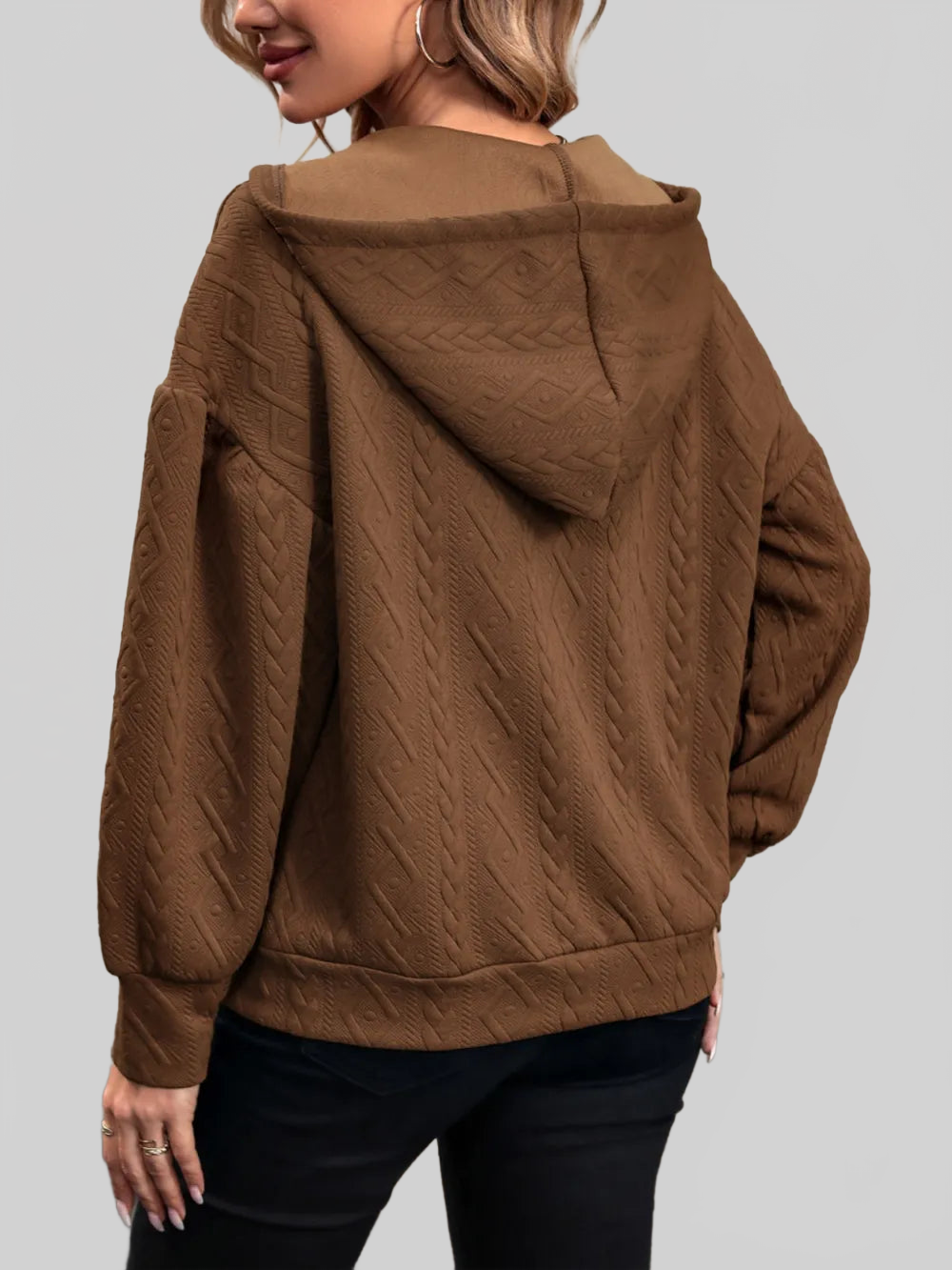 Drawstring Dropped Shoulder Long Sleeve Hoodie NicholesGifts