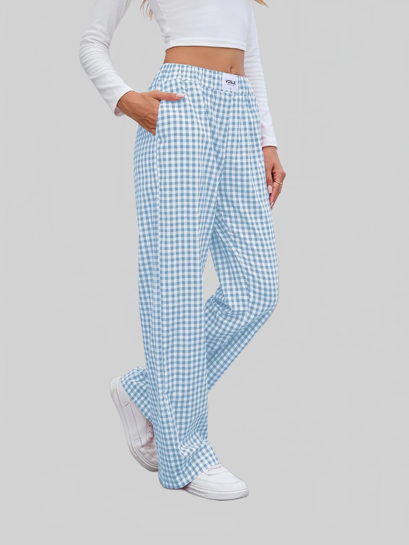 Women Plaid Wide Leg Casual Pants nicholesgifts