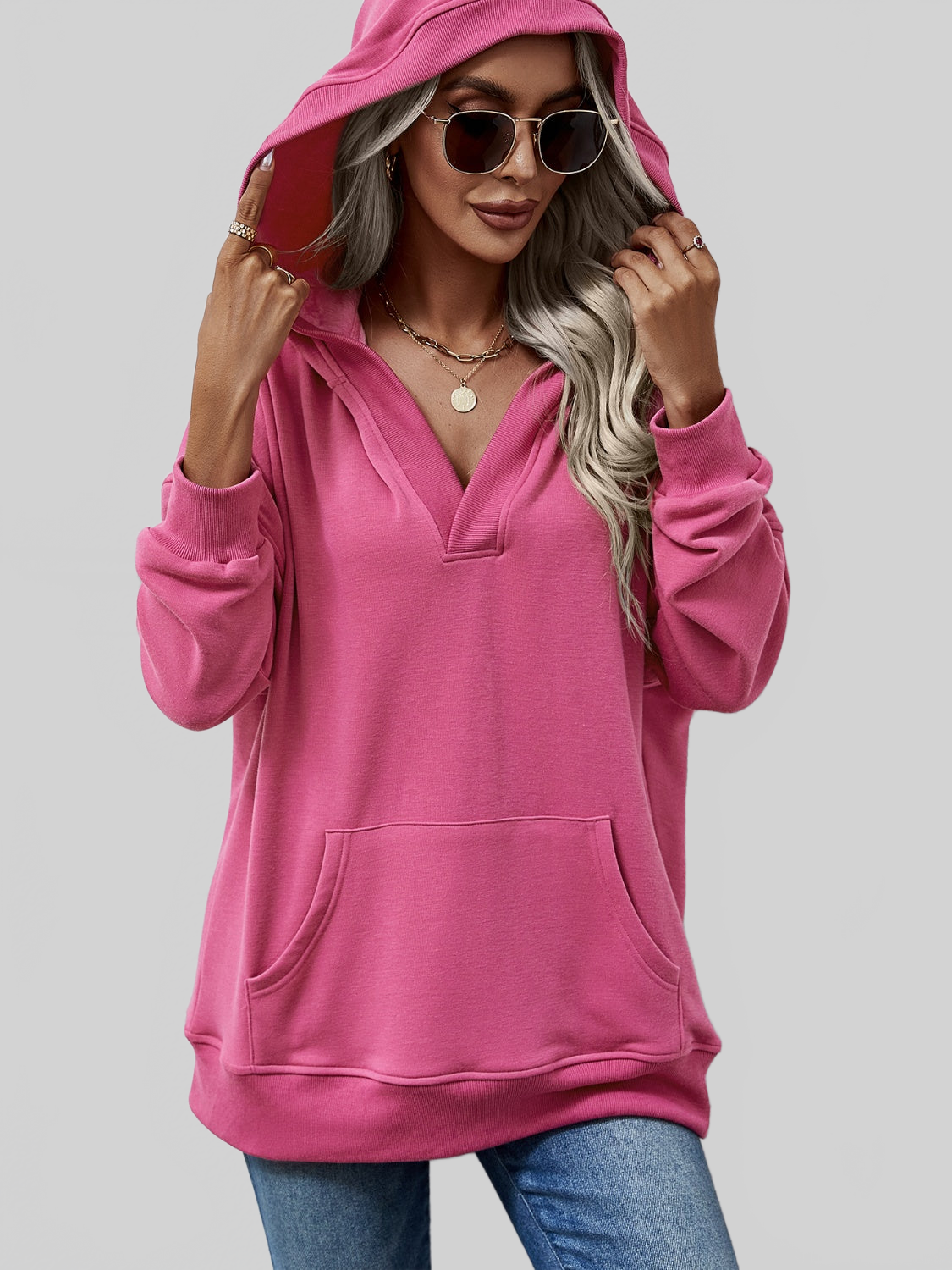 NicholesGifts Women V-Neck Drop Shoulder Long Sleeve Hoodie nicholesgifts