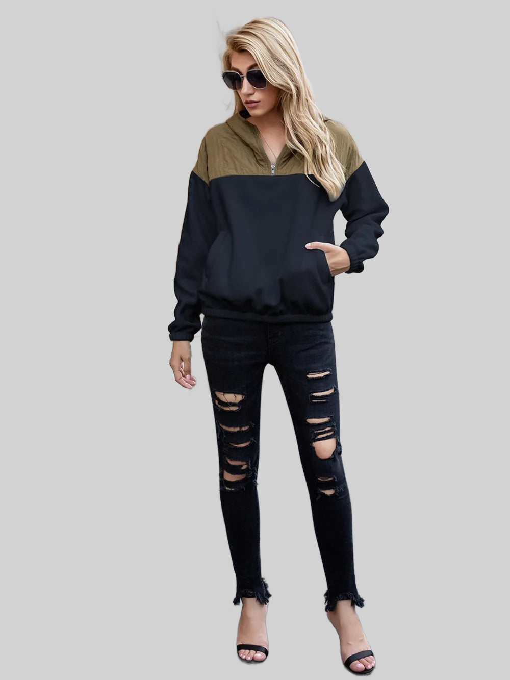 Ivy Lane Pocketed Color Block Quarter Zip Hoodie NicholesGifts