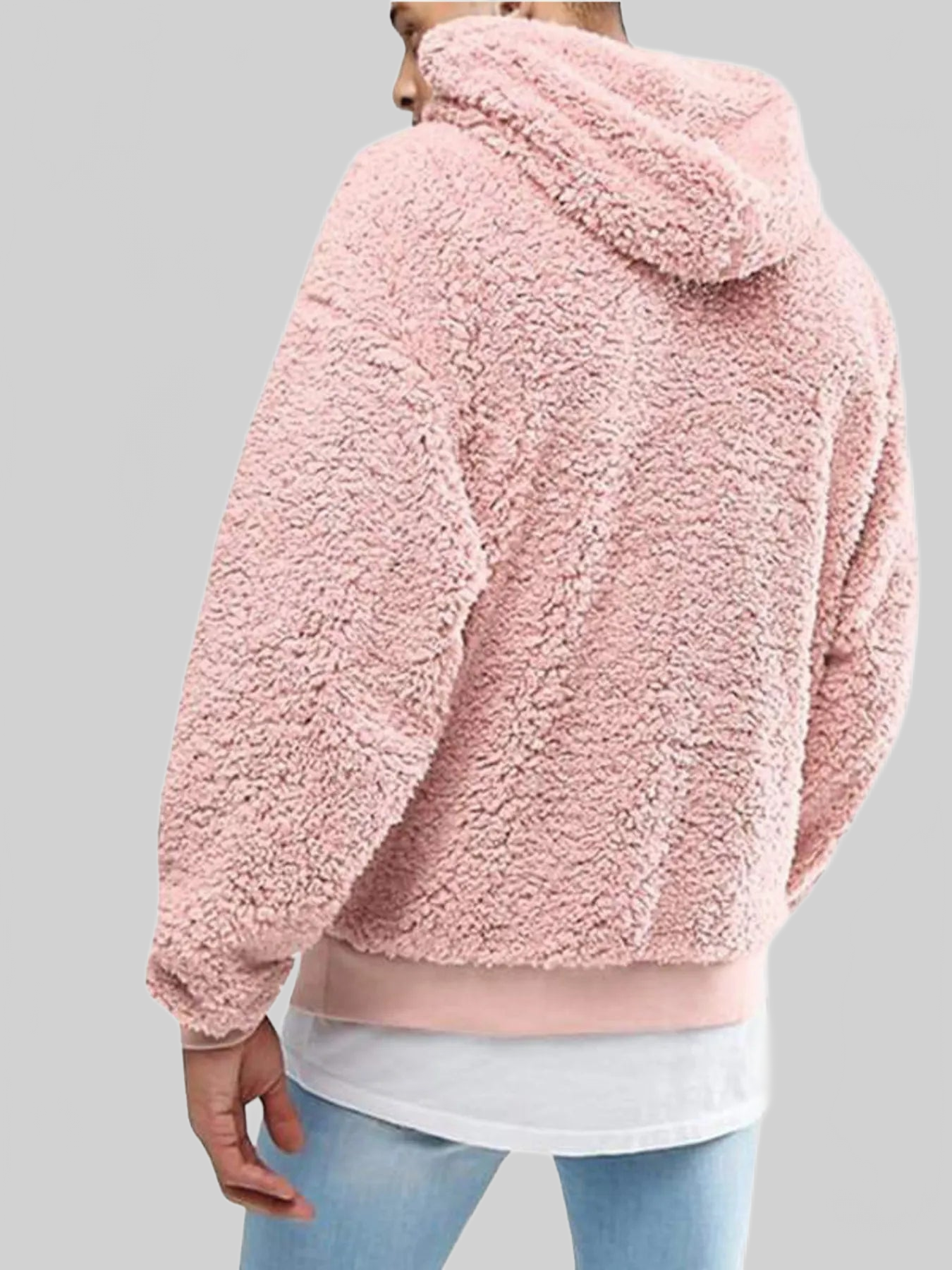 Men's Full Size Drawstring Sherpa Fleece Long Sleeve Hoodie Plus Size nicholesgifts