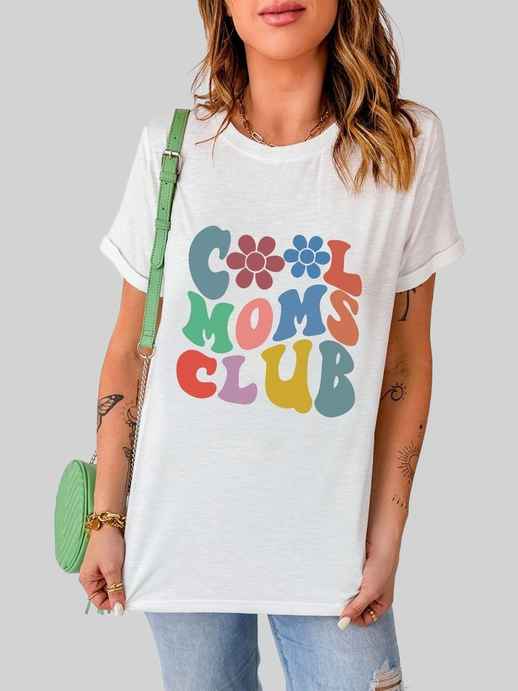 Women Cool Moms Club Round Neck Short Sleeve T-Shirt nicholesgifts