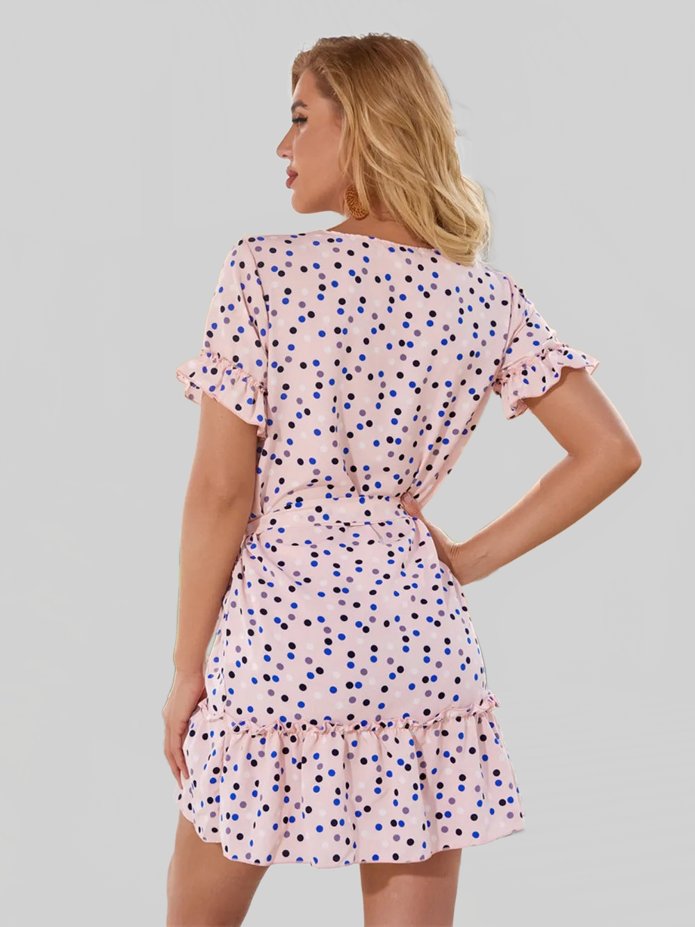 Tied Frill Short Sleeve Mini Dress nicholesgifts